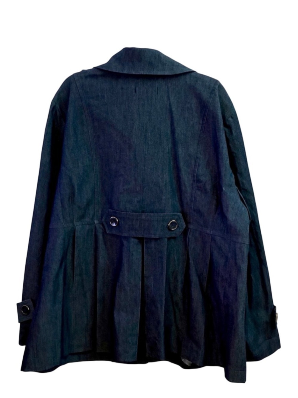 Sandro Woman Blue Denim Trench Coat Button Front Epaulets Plus Size 1X - Picture 9 of 11
